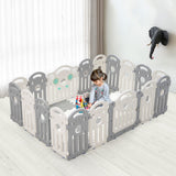 Playpals Kids Playpen Baby Safety Gate Toddler Fence 18 Panels Grey - Front View
