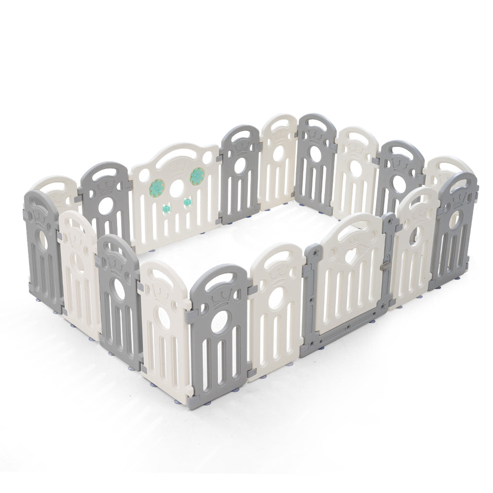 Playpals Kids Playpen Baby Safety Gate Toddler Fence 18 Panels Grey