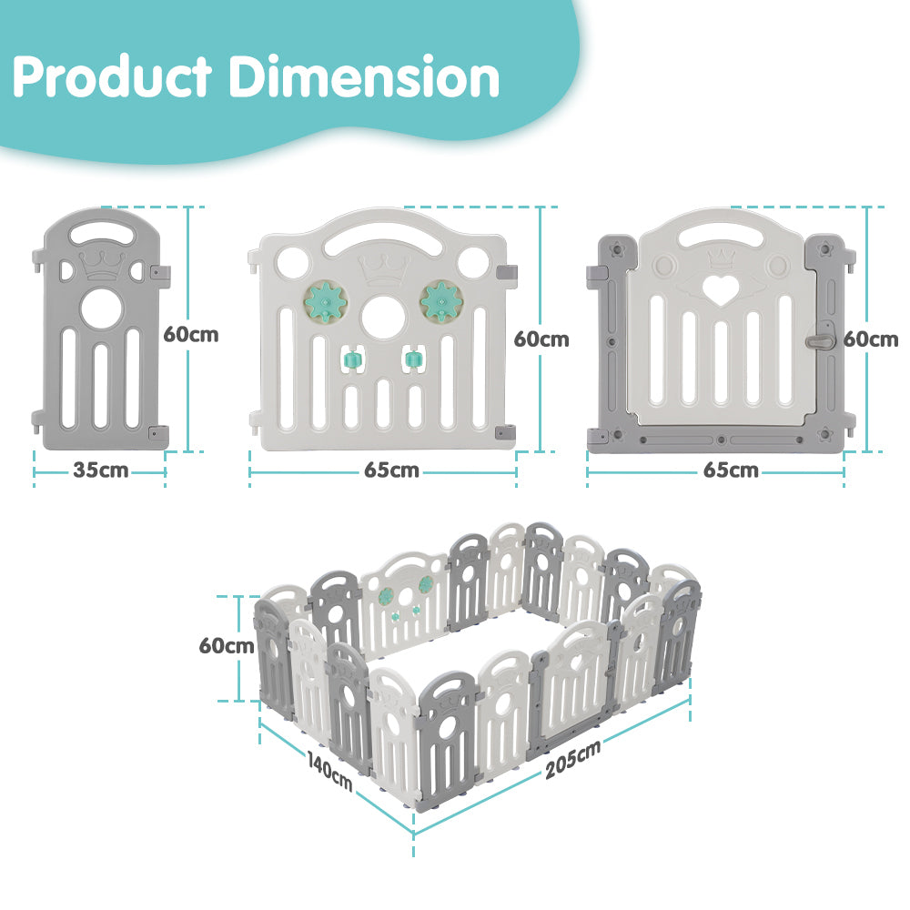 Playpals Kids Playpen Baby Safety Gate Toddler Fence 18 Panels Grey
