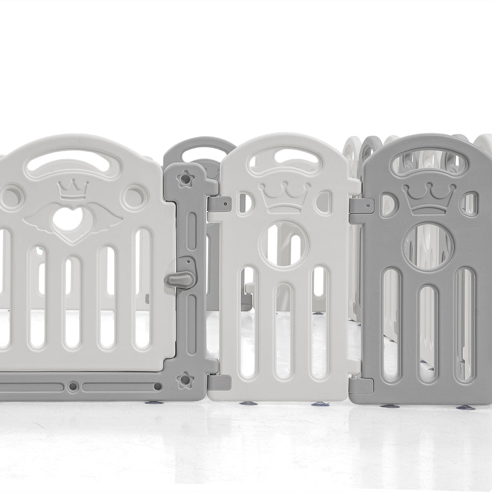 Playpals Kids Playpen Baby Safety Gate Toddler Fence 18 Panels Grey