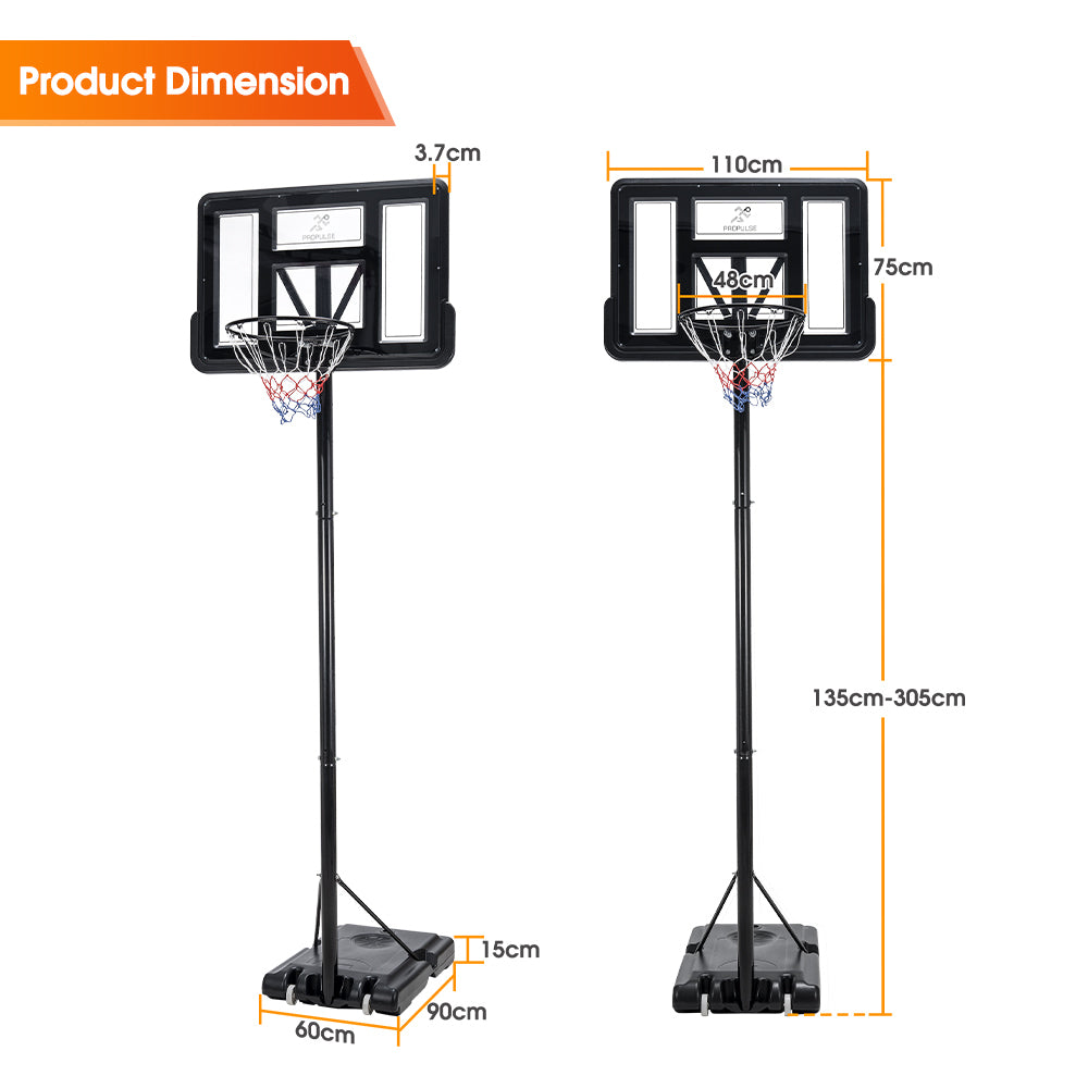 ProPulse Basketball Hoop Portable 1.36M-3.05M Height Adjustable