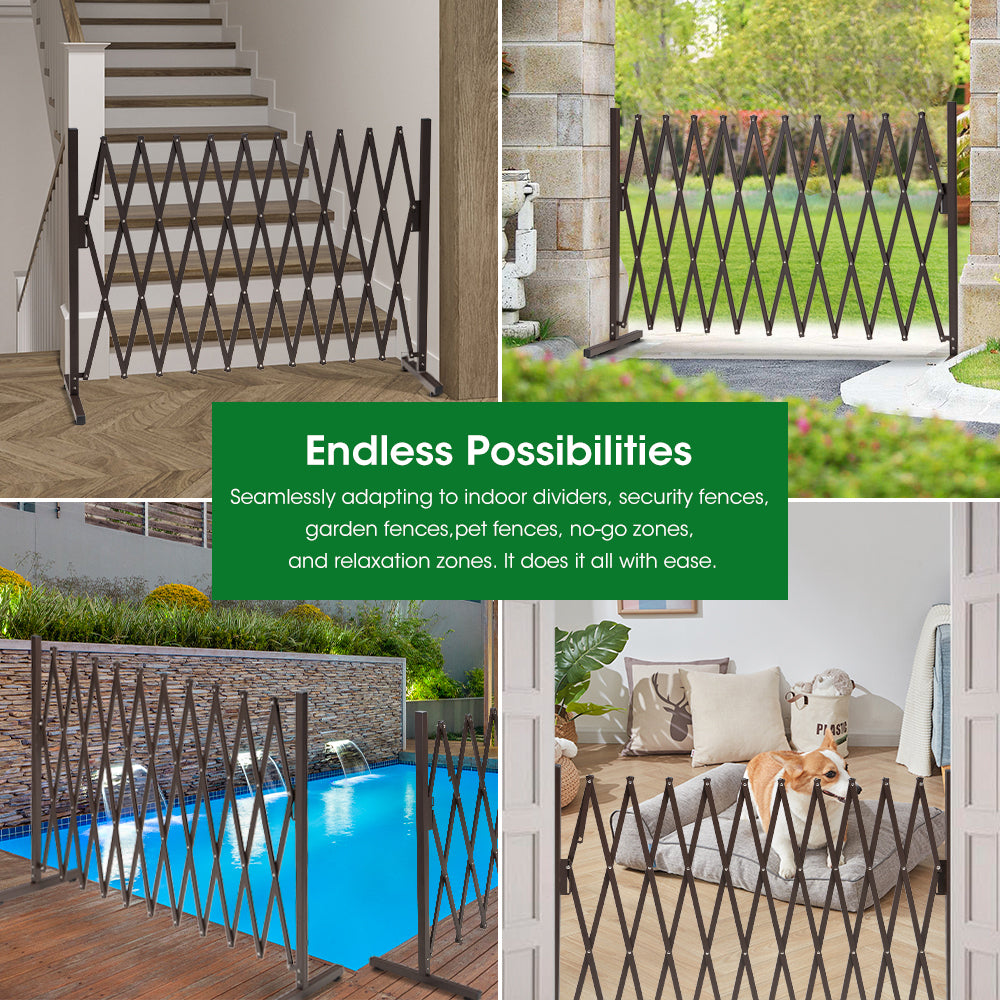 ZUNI Garden Fence Gate Expandable Barrier Indoor Outdoor Brown