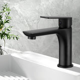 Bathroom Basin Mixer Tap Brass Faucet Vanity Laundry Sink Black - Close-Up Angle