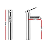 Cefito Bathroom Basin Mixer Tap Round Tall Faucet Vanity Laundry Chrome - Front View