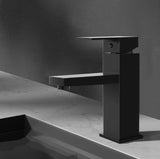 Cefito Bathroom Basin Mixer Tap Square Faucet Vanity Laundry Black - Low Angle
