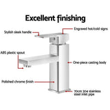 Cefito Bathroom Basin Mixer Tap Square Faucet Vanity Laundry Chrome - Rear View