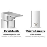 Cefito Bathroom Basin Mixer Tap Square Faucet Vanity Laundry Chrome - Close-Up Angle