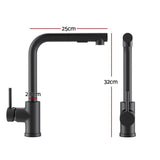 Cefito Kitchen Mixer Tap Pull Out Rectangle 2 Mode Sink Basin Faucet Swivel WELS Black - Front View