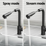 Kitchen Mixer Tap Pull Out Rectangle 2 Mode Sink Basin Faucet Swivel WELS Black - 45-Degree Angle