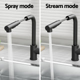 Kitchen Mixer Tap Pull Out Rectangle 2 Mode Sink Basin Faucet Swivel WELS Black - 45-Degree Angle