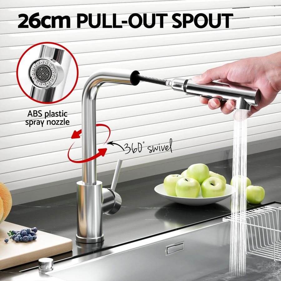 Cefito Kitchen Mixer Tap Pull Out Rectangle 2 Mode Sink Basin Faucet Swivel WELS Chrome, image 4