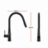 Cefito Kitchen Mixer Tap Pull Out Round 2 Mode Sink Basin Faucet Swivel WELS Black - Front View