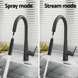 Cefito Kitchen Mixer Tap Pull Out Round 2 Mode Sink Basin Faucet Swivel WELS Black - 45-Degree Angle