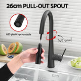 Kitchen Mixer Tap Pull Out Round 2 Mode Sink Basin Faucet Swivel WELS Black - Top-Down View