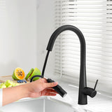 Kitchen Mixer Tap Pull Out Round 2 Mode Sink Basin Faucet Swivel WELS Black - Close-Up Angle
