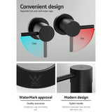 Cefito Basin Twin Tap Wall Round Brass Faucet Shower Bathtub Black - Rear View
