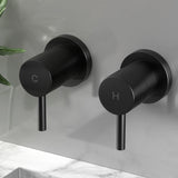 Cefito Basin Twin Tap Wall Round Brass Faucet Shower Bathtub Black - Close-Up Angle