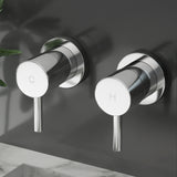 Cefito Basin Twin Tap Wall Round Brass Faucet Shower Bathtub Chrome - Low Angle