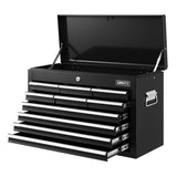 Giantz 10 Drawer Tool Box Cabinet Chest Toolbox Storage Garage Organiser Black - Low Angle