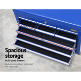 Giantz 10 Drawer Tool Box Cabinet Chest Toolbox Storage Garage Organiser Blue - 45-Degree Angle