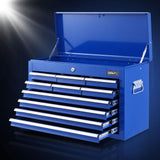 Giantz 10 Drawer Tool Box Cabinet Chest Toolbox Storage Garage Organiser Blue - Close-Up Angle