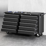 Giantz Tool Chest Trolley 10 Drawers Toolbox Storage Black - Close-Up Angle