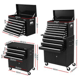 Giantz 13 Drawer Tool Box Cabinet Chest Toolbox Storage Garage Organiser Black - Front View