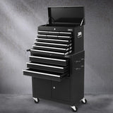 Giantz 13 Drawer Tool Box Cabinet Chest Toolbox Storage Garage Organiser Black - Close-Up Angle