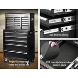 Giantz 14 Drawer Tool Box Cabinet Chest Mechanic Garage Storage Trolley Black - 45-Degree Angle