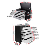 Giantz 14 Drawer Tool Box Cabinet Chest Mechanic Garage Storage Trolley Grey - Front View