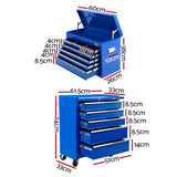 Giantz 14 Drawer Tool Box Cabinet Chest Mechanic Garage Storage Trolley Blue - Front View