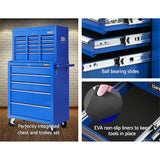 Giantz 14 Drawer Tool Box Cabinet Chest Mechanic Garage Storage Trolley Blue - 45-Degree Angle