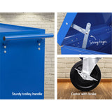 Giantz 14 Drawer Tool Box Cabinet Chest Mechanic Garage Storage Trolley Blue - 45-Degree Angle