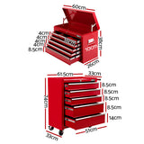 Giantz 14 Drawer Tool Box Cabinet Chest Mechanic Garage Storage Trolley Red - Front View