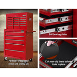 Giantz 14 Drawer Tool Box Cabinet Chest Mechanic Garage Storage Trolley Red - 45-Degree Angle