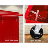 Giantz 14 Drawer Tool Box Cabinet Chest Mechanic Garage Storage Trolley Red - Rear View