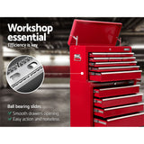 Giantz 14 Drawer Tool Box Cabinet Chest Mechanic Garage Storage Trolley Red - Close-Up Angle