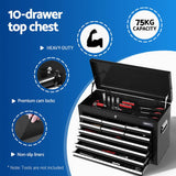 Giantz 15 Drawers Tool Chest Trolley Toolbox 2-in-1 Storage Black - Side View