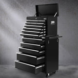Giantz 15 Drawers Tool Chest Trolley Toolbox 2-in-1 Storage Black - Close-Up Angle