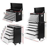 Giantz 15 Drawers Tool Chest Trolley Toolbox 2-in-1 Storage Black& Grey - Front View