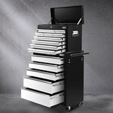 Giantz 15 Drawers Tool Chest Trolley Toolbox 2-in-1 Storage Black& Grey - Close-Up Angle