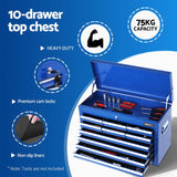 Giantz 15 Drawers Tool Chest Trolley Toolbox 2-in-1 Storage Blue - Side View