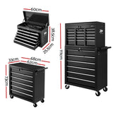 Giantz 15 Drawer Tool Box Cabinet Chest Trolley Toolbox Garage Storage Box - Front View