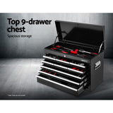 Giantz 16 Drawer Tool Box Cabinet Chest Trolley Toolbox Garage Storage Black - 45-Degree Angle