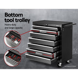 Giantz 16 Drawer Tool Box Cabinet Chest Trolley Toolbox Garage Storage Black - Rear View