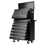 Giantz 16 Drawer Tool Box Cabinet Chest Trolley Toolbox Garage Storage Black - Low Angle