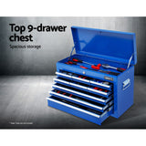 Giantz Tool Chest and Trolley Box Cabinet 16 Drawers Cart Garage Storage Blue - Top-Down View