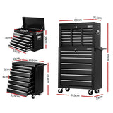 Giantz 17 Drawer Tool Box Cabinet Chest Trolley Toolbox Garage Storage Box Black - Front View