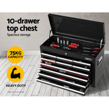 Giantz 17 Drawer Tool Box Cabinet Chest Trolley Toolbox Garage Storage Box Black - Side View