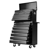Giantz 17 Drawer Tool Box Cabinet Chest Trolley Toolbox Garage Storage Box Black - Close-Up Angle